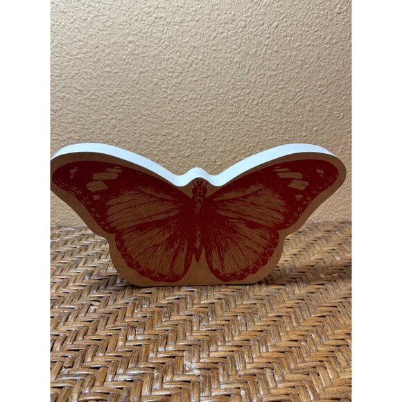 Butterfly-Shaped Wooden Decorative Plaque With Red Print Wall Art - Picture 1 of 5
